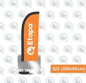 WIND BANNER (GG) Estrutura Alumínio - GG 350x65cm  Tecido Tactel Com Base Tecido 2.90m. Confira o gabarito antes de enviar sua arte.